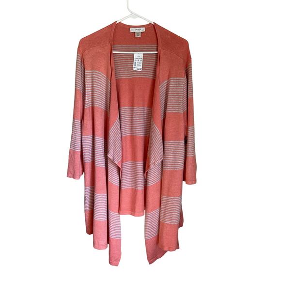 NWT CJ Banks Peach and Grey Open Front Cardigan Size 2X - Picture 1 of 5